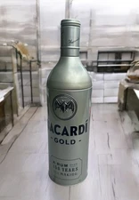BACARDI Gold Replica Tin Bottle RARE Facundo Bacardi Puerto Rico 12” Tall