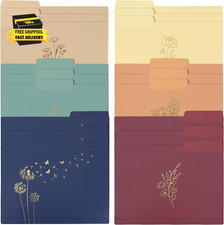 18 Pack Decorative File Folders Plastic Floral Colored Folders with Gold Foil Vi