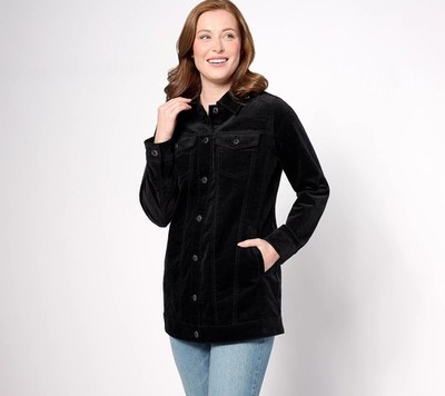 Denim Petite Stretch Velveteen Long Jacket Black M New