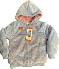 Disney Princess Girls Plush Hoodie Light Blue Full Zip Size 6 Cinderella Belle