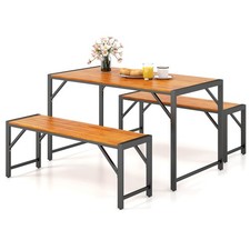 3 PCS Patio Dining Set for 6 People 53" Acacia Wood Picnic Table 2 Benches