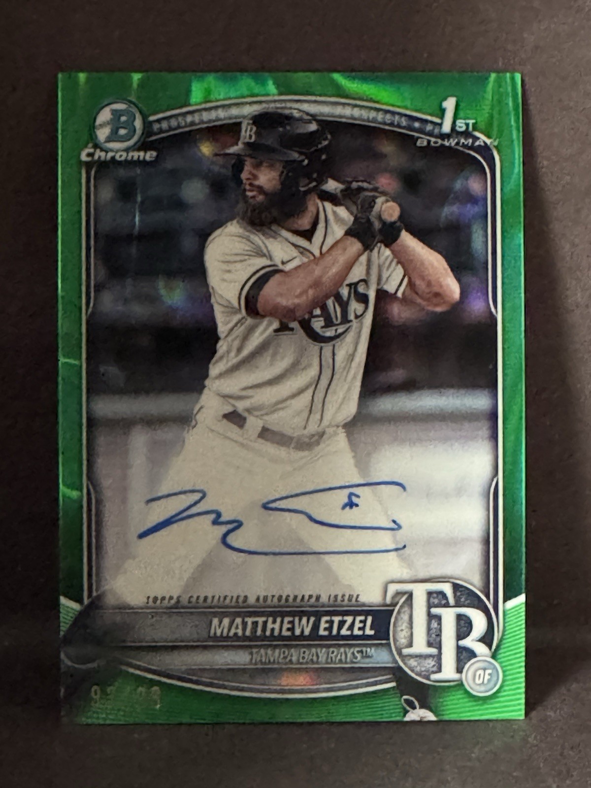 2025 Bowman Chrome Matthew Etzel 1st Green Auto /99 Rays #CPA-ME