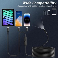 Adjustable LED Endoscope   1920P HD, 16.4ft Semi-Rigid, IP67 for Smartphones