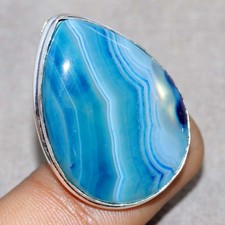 925 Silver Plated Blue Botswana Agate Ring US 8 Party Wear Design Trendy GW