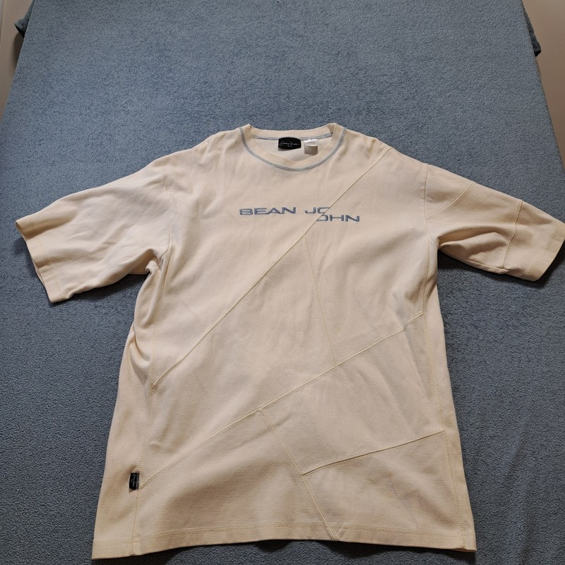 Sean John T-Shirt Mens Size 2XL Beige Knit Short Sleeve Crew Neck Pullover