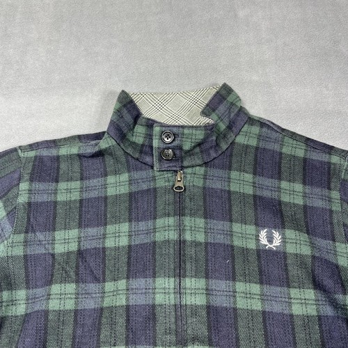 Fred Perry Jacket Mens Small Green Black Plaid Full Zip High Neck Mod Style - Picture 2 of 12