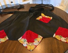 Vintage Sheer Black Hostess Half Apron Lace Trim Pocket Floral