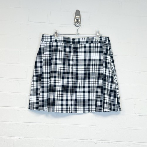 MNG Mango Mini Skirt Black & White Checked A-line Buckles Preppy Size L - Picture 9 of 14