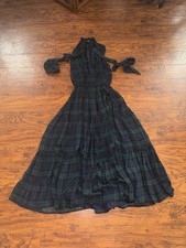 Polo Ralph Lauren Black Watch Plaid Sleeveless Tie-Neck Tiered Midi Dress, Size