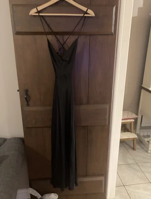 Shona Joy Black Satin Strappy backless midi dress Size 8 - Image 1 of 4