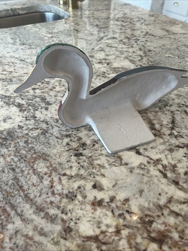 Cast Iron Hand Painted Vintage Green Head Mallard Duck Door Stop Or Book End - Picture 4 of 5