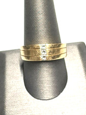 MEN'S 14K YELLOW GOLD AND DIAMONDS WEDDING BAND RING SIZE 10