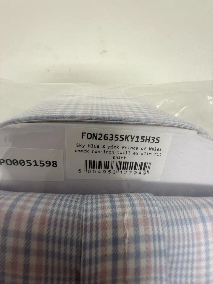 Charles Tyrwhitt sarga sin hierro Príncipe de Gales ex. Camisa Slim Rosa/Azul 15.5/33 Foto 3 de 3