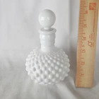 Vintage White Milk Glass Perfume Bottle with Stopper and Cork Hobnail  6"
