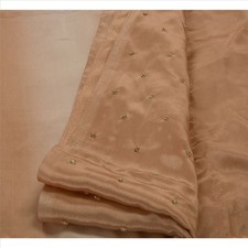 Sanskriti Vintage Beige Sarees Art Silk Hand Beaded Craft Fabric Sari Premium