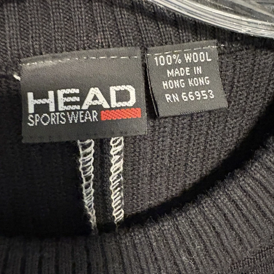 Suéter Cabeza Grande 100% Lana Bloque de Color Cuello Redondo Negro Gris Esquí Invierno De Colección Foto 2 de 4