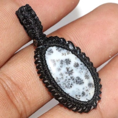 Macrame Thread Dendritic Opal Pendant 1.6'' Exquisite Jewelry Most Beautiful GW