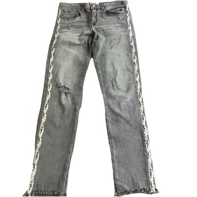 Zara Basic Denim Black/ Gray  Skinny Jeans Womens Size 6 Snake Skin Side Stretch