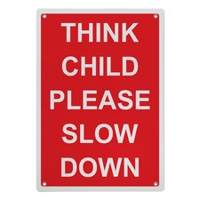 Think Child Please Slow Down Sign, 8.5 x 11 in" OSHA Compliant Child Safety Sign