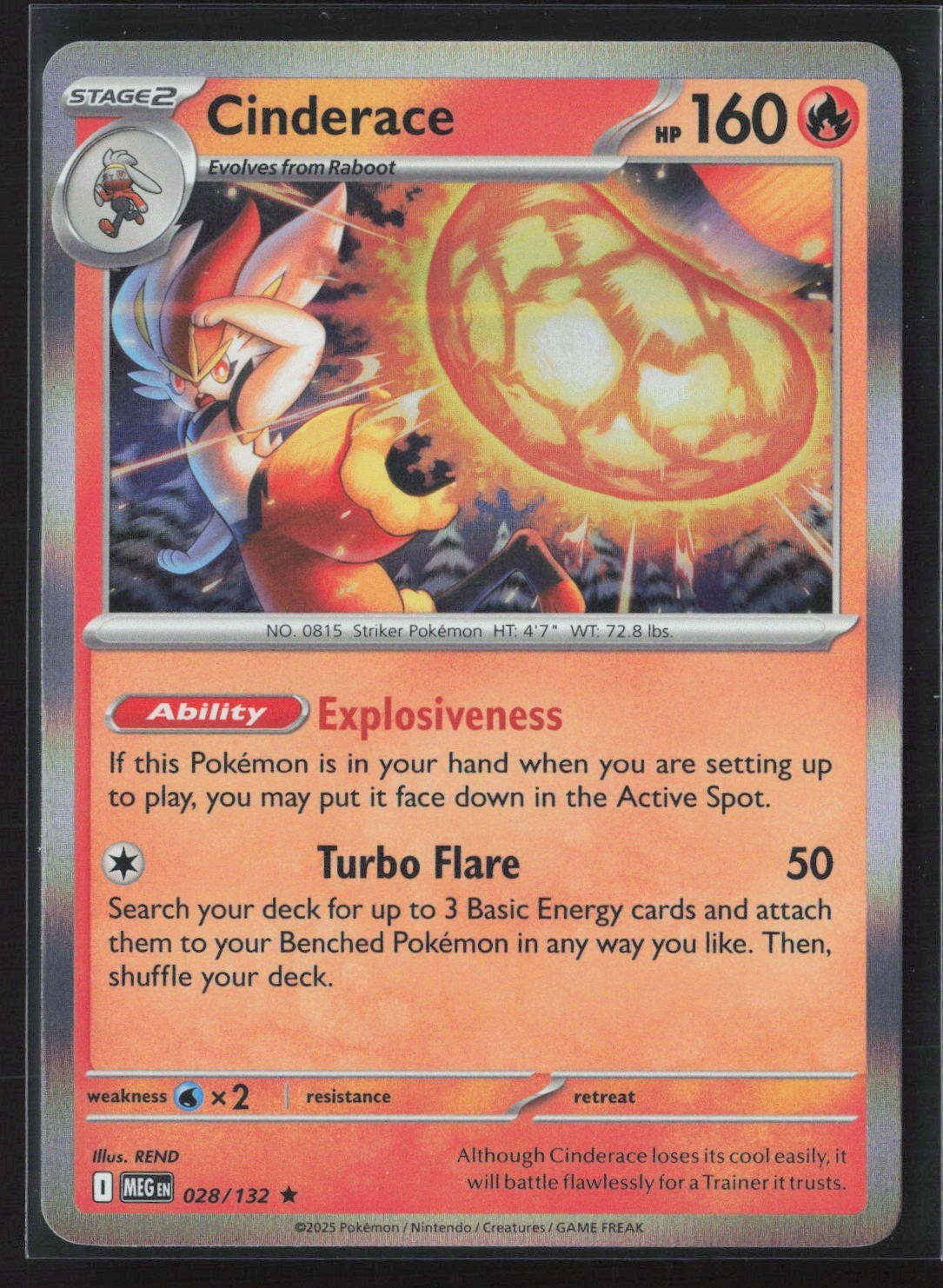 028/132 Cinderace - ME01 Mega Evolution Holo Rare NM Pokemon