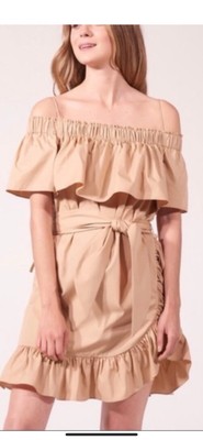 SANDRO Ohio Ruffle Off The Shoulder Natural Beige Nude size 3 NEW $250