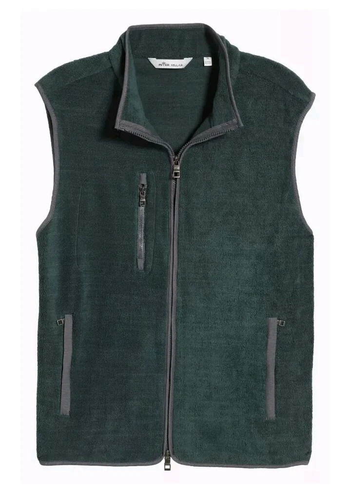 Peter Millar Crown Full Zip Micro Fleece Shearling Vest Balsam Green Size M NWT