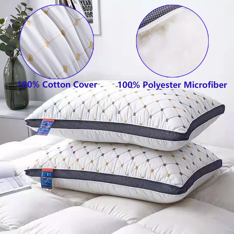 2PCS/Pack Hotel Quality Pillows Checked Ultra Plush Home Bed Standard ...