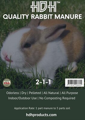HDH Quality Rabbit Manure 2-1-1, 10 lb Bag of Dry Pellets