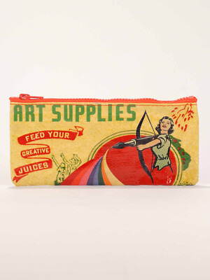 Blue Q Art Supplies Pencil Case Pouch Chunky ZIpper 95% Recycle 4.25 x 8.5 BlueQ