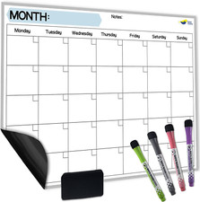 17X12  Magnetic Dry Erase Monthly Calendar w/ 4 Dry Erase Markers  Large Eraser