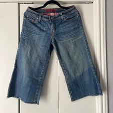 Jessica Simpson Cropped Wide Leg Jeans Frayed Hem Distressed Denim Size 5