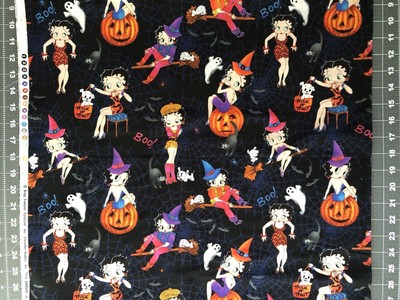 Halloween Betty Boop & Pudgy w/ Ghosts Bats Spiderwebs Fabric 37+in & Cowboy Pc