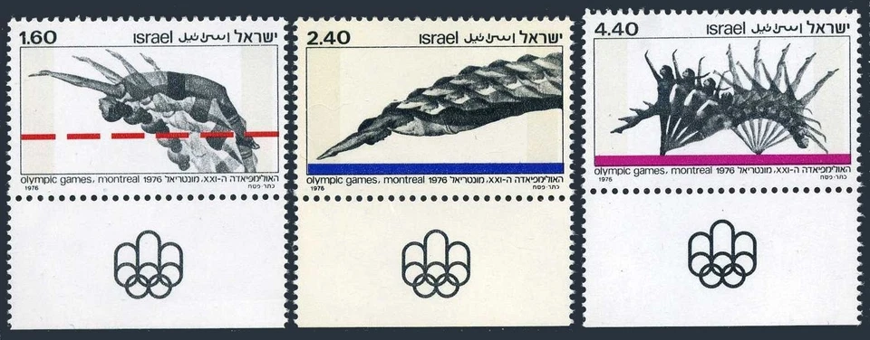 Israel 602-604-tab, MNH. Olympics Montreal-1976. High jump, Diving, Gymnastics. - Image 1 of 1