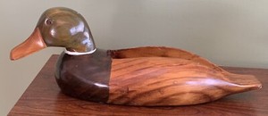 TL Plum Wooden Mallard Duck Decoy Fireplace Matchstick Holder 16 1/2" x 5 1/4"