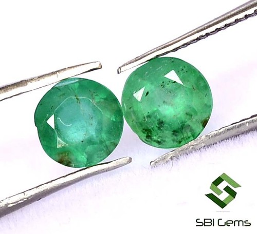 1.19 Cts Certified Natural Emerald Round Cut Pair 5.50 mm Faceted Loose Gemstone - Picture 3 of 6