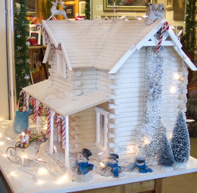 Miniature Santa's Workshop 1/12 dollhouse, fireplace, antique sleds, toy  bag