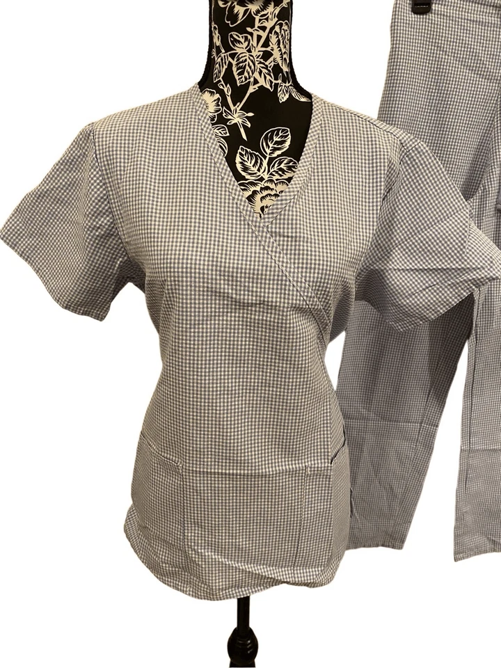 Conjunto de Top Médico y Pantalones a Cuadros Azul Bebé Los Angeles Rose Uniforme Ropa de Trabajo Oc Foto 4 de 4