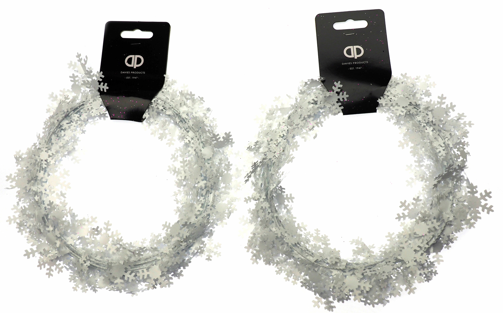 Snowflake White Tinsel Garland - 7.5m - Christmas Tree Decorations (Set of 2)