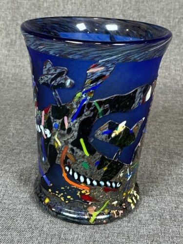 Kosta Boda Bertil Vallien Retired Multi-color Art Glass Vase Bird Motif 5 3/4"T - Picture 2 of 10
