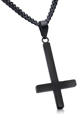 Stainless Steel Inverted Cross Necklace Upside Down Cross Black for Women Men