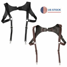 Vintage Leather Suspenders Braces Shoulder Strap Belt Adjustable Harness Unisex