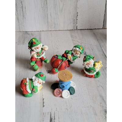 Enesco sewing pin needle thread Santa Claus figurine ornaments set Xmas 1983