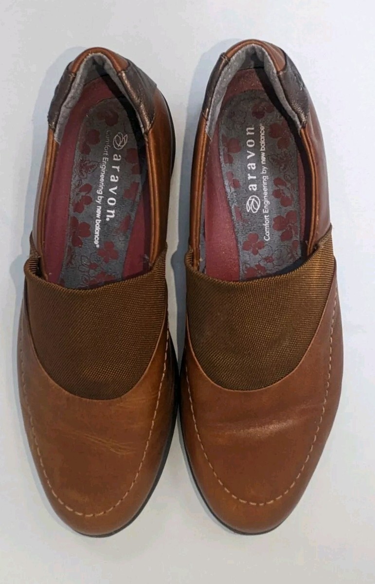 Aravon By New Balance Womens Size 7 B Brown Leather Narrow Slip-On