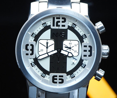 NXS Moto Swiss Chronograph Mens Multi Function w Date 2Tone Silver Bracelet NIB