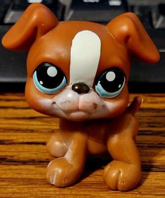 LOT! Littlest Pet Shop LPS Brown White Boxer Dog Puppy Blue Eyes #83 ...