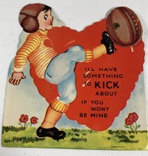 Valentine Card Football Boy Mechanical Kick About in USA Signed  Mid Century MCM