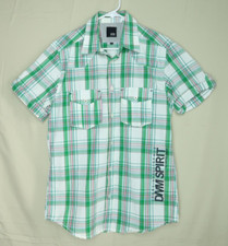 Jack and Jones Plaid Shirt Size Medium Button Down White Green