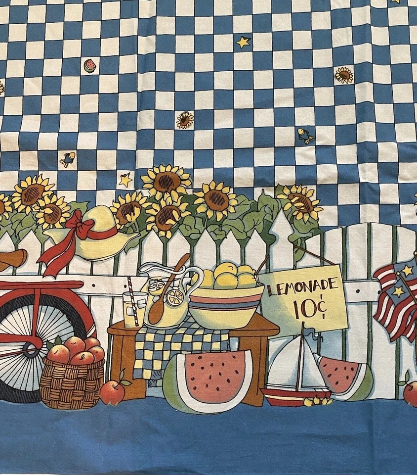 Vtg 1994 Fabric Traditions Susan Winget Fabric Blue Check Sunflowers 3 Pieces - Image 3 of 4