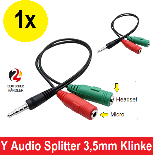 1x Splitter AUX Y-Adapter Cable Distributor Audio 3.5mm Jack Headphones Mic New-