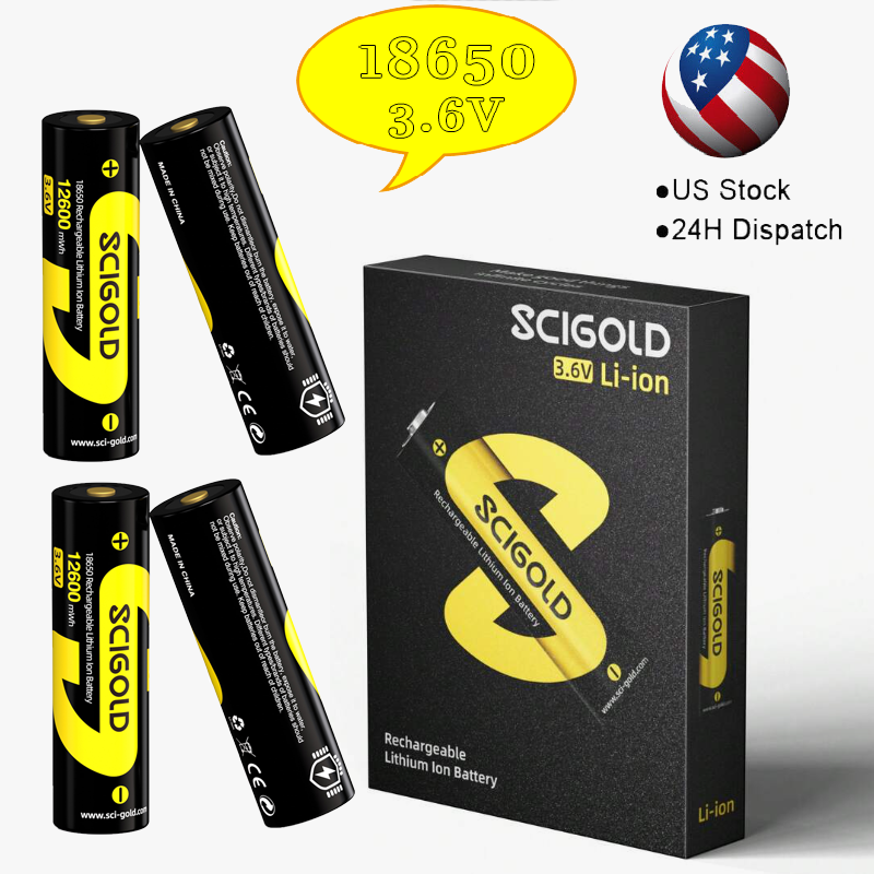 Scigold 3500mAh 3.6V Rechargeable Battery 12600mWh (4 Pack) 18650 Battery